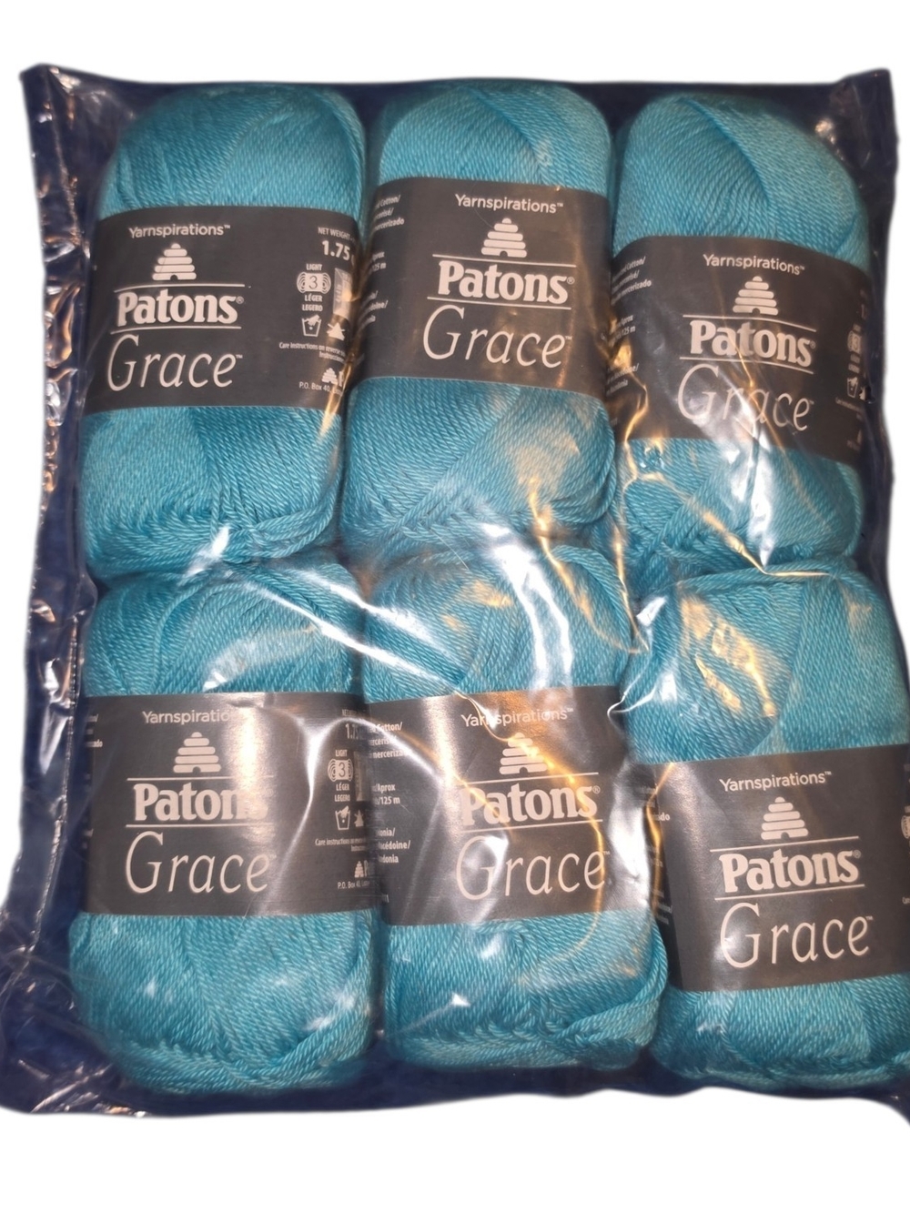 Patons Grace Yarn Lot of 6 Aquifer Teal 100% Cotton Light #3 816 Yards